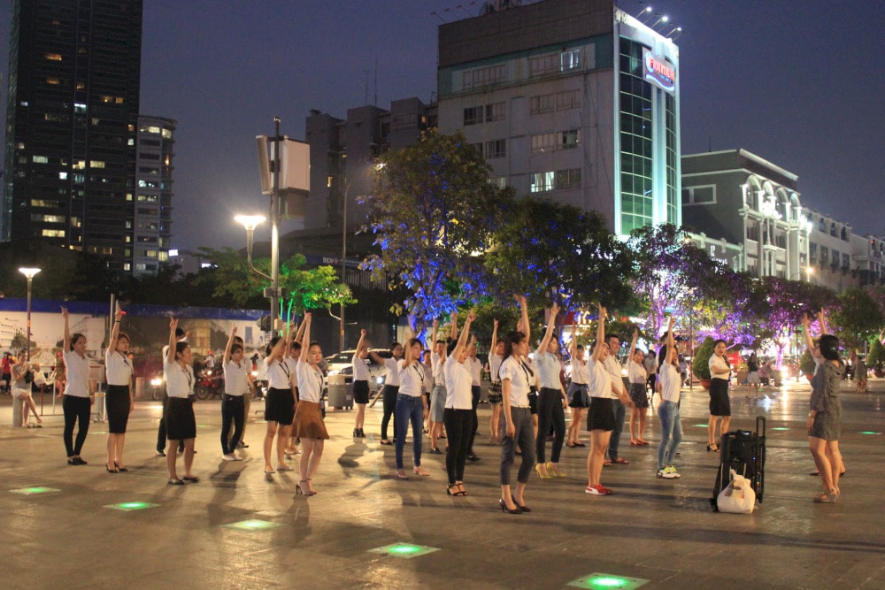Nguyen Hue Walking Street often comes alive with street performances
